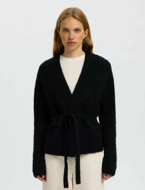 Selected Slfgabriella Ls Knit Belt Cardigan - Black - XL Black XL