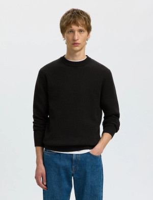Selected Slmdane Ls Knit Reg Struc Crew Neck Noos - Black - XL Black XL