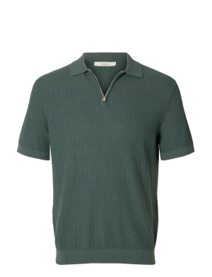 Selected Slmcran Ss Knit Structure Zip Polo Noos   M Green M