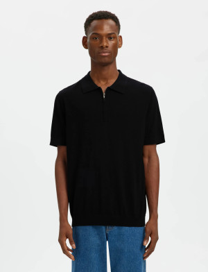 Selected Slhtray Ss Knit Half Zip Polo Noos - Black - XXL Black XXL