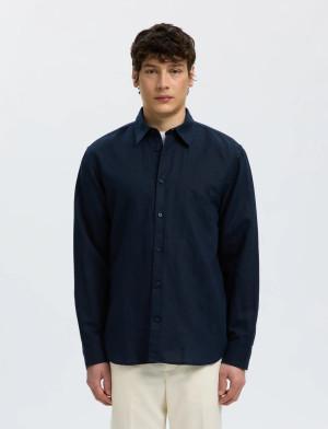 Selected Slmregclaus Clay Linenblend Ls Sht Noos - Navy - XL