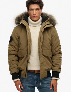 Superdry Everest Hooded Puffer Bomber - Khaki green - XXL Khaki green XXL