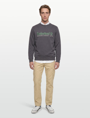 Timberland Established 1973 Embroidered Logo Crew Neck Sweatshirt Blackened Pearl - Grey - L
