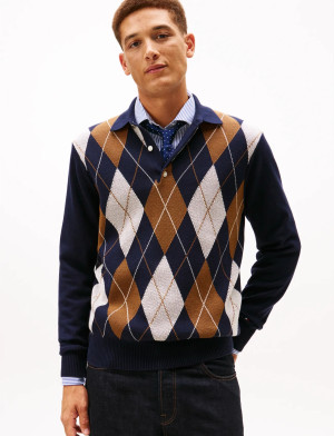 Tommy Hilfiger Argyle Ls Rugby - Navy - M Navy M