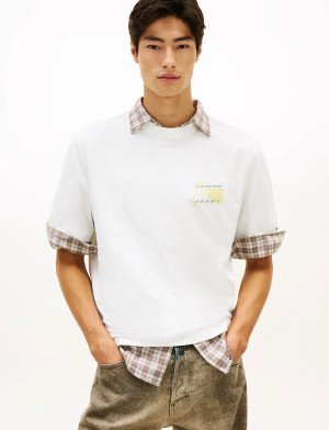 Tommy Jeans Tjm 90S Bubble Flag Ss Tee - Cream - XS