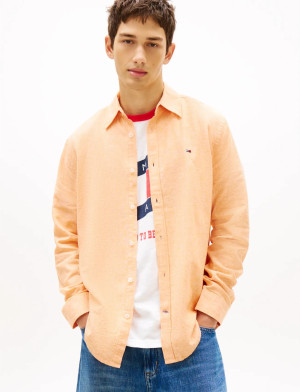 Tommy Jeans Tjm Reg Linen Blend Shirt Ext - Orange - S