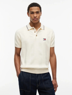 Tommy Jeans Tjm Reg Ss Badge Knit Polo Ext - Cream - XXXL