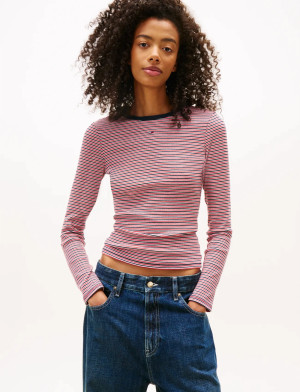 Tommy Jeans Tjw Slim Essential Rib Ls - Red - XS