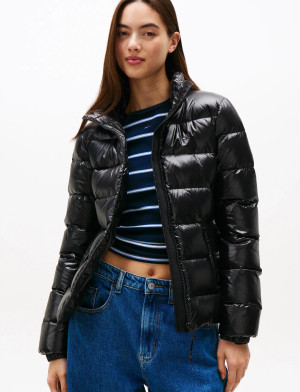 Tommy Jeans Tjw Slim Zip Print Down Jacket - Black - XS