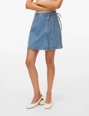 Vero Moda Vmliza Mr Short Denim Wrap Skirt Ga Noos - Blue - XL Blue XL