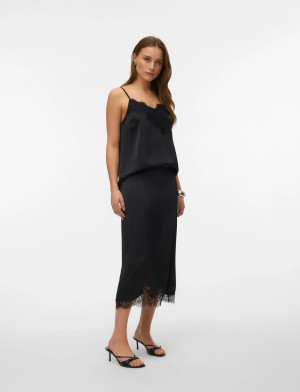 Vero Moda Vmginny Hw Lace Midi Skirt Exp - Black - L Black L