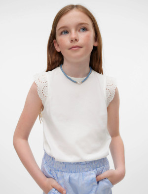 Vero Moda Girl Vmemily Sl Gathering Top Jrs Girl Noos - White - 146/152