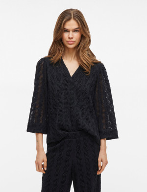 Vila Vilumena V-Neck 3/4 Top - Black - S