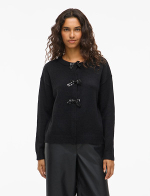 Vila Vibrianna O-Neck L/S Bow Knit Cardigan - Black - S Black S