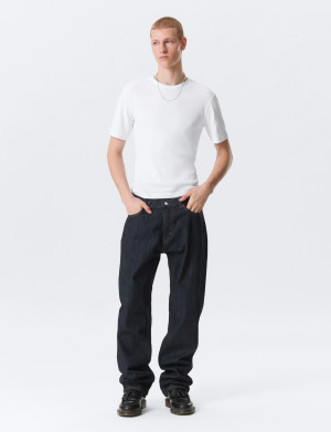 Weekday Space Mid Rise Relaxed Straight Leg Jeans - Navy - 32 x 32 Navy 32 x 32