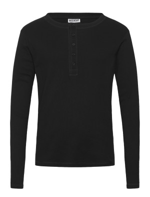 Weekday Long-Sleeved Henley T-Shirt - Black - M