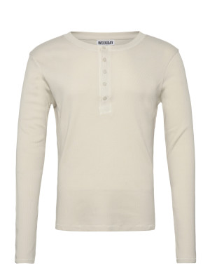 Weekday Long-Sleeved Henley T-Shirt - Cream - L