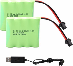 YUNIQUE 2x NiMH Akku 4.8V 2400mAh SM-2P – Ladattavat Akut RC Autoihin, Veneisiin, Lentokoneisiin ja Leluihin