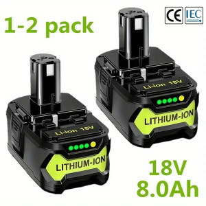 Ryobi 18V akku - Li-ion työkaluakku - 8,0Ah 8000mAh - Yhteensopiva One+ P104 P107 P108 P109 - Vaihtoakku - 2 kpl