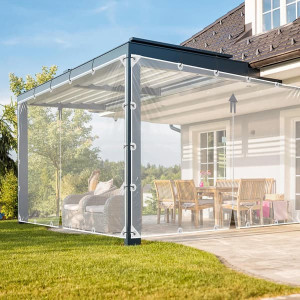 Läpinäkyvä PVC‑peite - Ulkokäyttöön verho/pressu - Vedenpitävä - Erittäin kestävä - Vetoketju ja vahvistetut purjerenkaat - 2,1 x 3 m - Kirkas