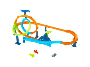 Hot Wheels Stunt Tracks Rapid Launch Cyclone -ratapakkaus ja 1:64-mittakaavan metallinen leluauto, Ajoneuvo ja ratasetti, 4 vuosi/vuosia, Muovi, Mo...