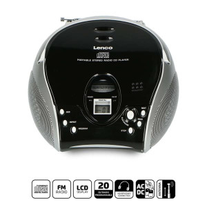 Lenco Kannettava stereo FM-radio CD-soittimella Musta/hopea