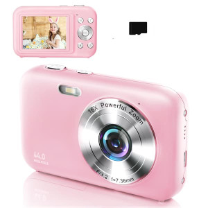 Digikamera 1080P 44MP 16 x zoom 2,4 tuuman näyttö, 32GB kortti Pink