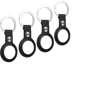Apple AirTag kotelo avaimenperällä PU-nahkaa 4 kpl Black