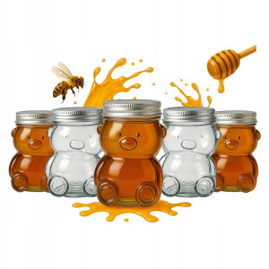 5 x NALLEKARHU lasipurkki 300ml kannella hunajalle, hillolle, mausteille, minipurkki