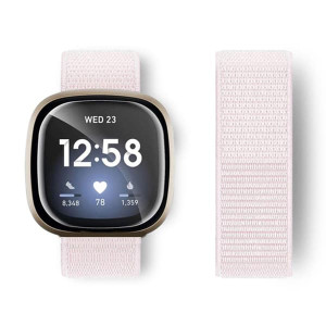 Fitbit Sense / Versa 3 nylonhihna - Helmi Vaaleanpunainen