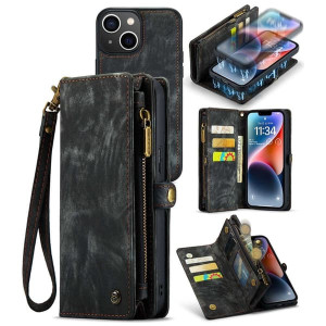 Apple CaseMe iPhone 14 Zipper Lompakko - Musta