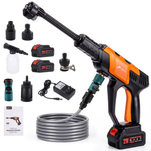 Hcalory-T2 akkupainepesuri, 230 W harjaton moottori, 175 baaria max., hanaliitäntä, 2 x 4000 mAh akkua, 4 painetasoa, 6-in-1 suutin +