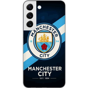 Yhteensopiva Puhelinkuori Samsung Galaxy S22 5G Manchester City seuraremeli sinisellä taustalla, jossa vinoviiva
