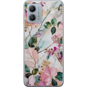 Yhteensopiva Puhelinkuori Motorola Moto G53 Pastellimarmori kukkilla lehdillä ja hienovaraisilla kultaisilla yksityiskohdilla pehmeässä koostumuksess
