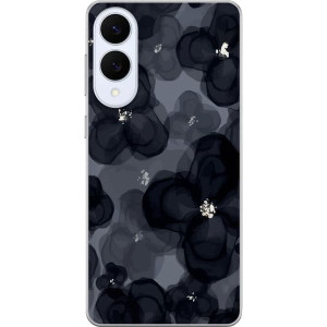Yhteensopiva Puhelinkuori Samsung Galaxy S25 Edge Abstrakti tumma kukkakuvio mustissa ja harmaissa sävyissä, jossa on elegantti dramaattinen ja moder