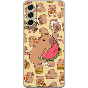 Yhteensopiva Puhelinkuori Samsung Galaxy S21 FE 5G Capybara naposteluaika Söpöt kapibaarit nauttivat vesimeloni pizzasta ja popkornista lämpimässä ja