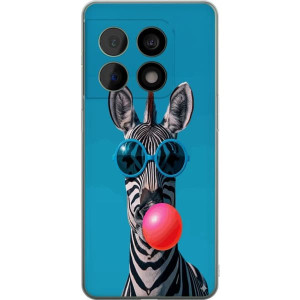 Yhteensopiva Puhelinkuori OnePlus 10 Pro Eläinaihe zebralla aurinkolasit ja purukumi, stilisoitu ja moderni kuva selkeillä väreillä.