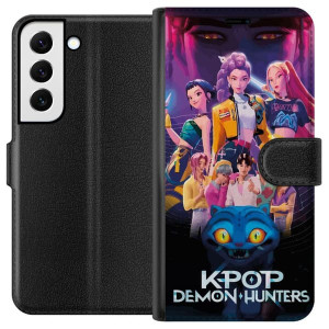 Yhteensopiva Lompakkokotelo Samsung Galaxy S22+ 5G K-Pop Demon Hunters -ryhmä, jossa demonikissa neonvärisellä taustalla