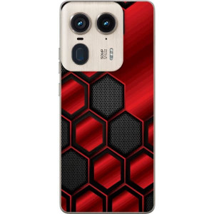 Yhteensopiva Puhelinkuori Motorola Edge 50 Ultra Abstrakti design, jossa kuusikulmaiset muodot punaisena ja mustana selkeällä syvyystunnelmalla