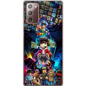 Yhteensopiva Puhelinkuori Samsung Galaxy Note20 Värikäs Roblox-kollaasi pelihahmoilla, ohjaimilla ja neonvaloilla. Eläväinen motiivi pelaajille.