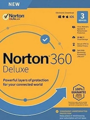 Norton 360 Deluxe + 25 GB Cloud Storage (3 Devices, 1 Year) - NortonLifeLock Key - EUROPE