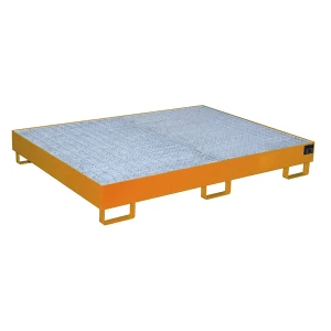 eurokraft pro Regal-Bodenwanne, 257 l Auffangvolumen, LxBxH 1750 x 1300 x 250 mm, mit Gitterrost, orange lackiert