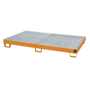 eurokraft pro Regal-Bodenwanne, 240 l Auffangvolumen, LxBxH 2150 x 1300 x 225 mm, mit Gitterrost, orange lackiert
