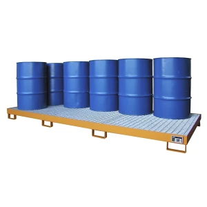 eurokraft pro Stahl-Auffangwanne, Auffangvolumen 240 l, für 10 x 200 l Fässer, orange