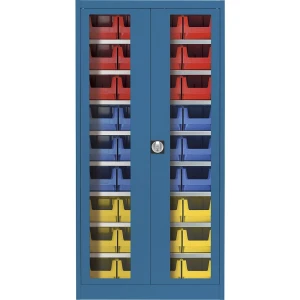mauser Sichtfenster-Flügeltürenschrank, mit 36 Sichtlagerkästen, brillantblau