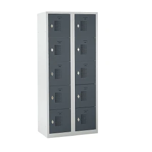 eurokraft basic 5er-Schließfachschrank Amsterdam, 2 Abteile, lichtgrau / basaltgrau, B 800 mm, 10 Fächer, Drehriegel