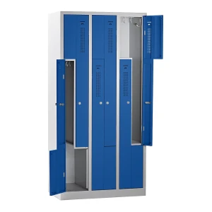 eurokraft basic Z-Spind Amsterdam, 3 Abteile, lichtgrau / enzianblau, Breite 870 mm