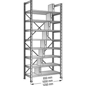 Ordner- und Archiv-Steckregal, verzinkt, Höhe 3000 mm, einseitig, Boden-BxT 1000 x 300 mm, Grundfeld kaiserkraft