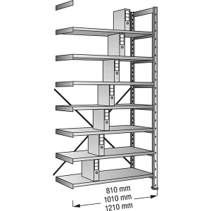 Ordner- und Archiv-Steckregal, verzinkt, Höhe 2640 mm, einseitig, Boden-BxT 800 x 300 mm, Anbaufeld kaiserkraft