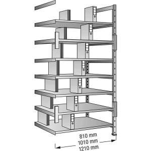 Ordner- und Archiv-Steckregal, verzinkt, Höhe 2640 mm, doppelseitig, Boden-BxT 1200 x 600 mm, Anbaufeld kaiserkraft